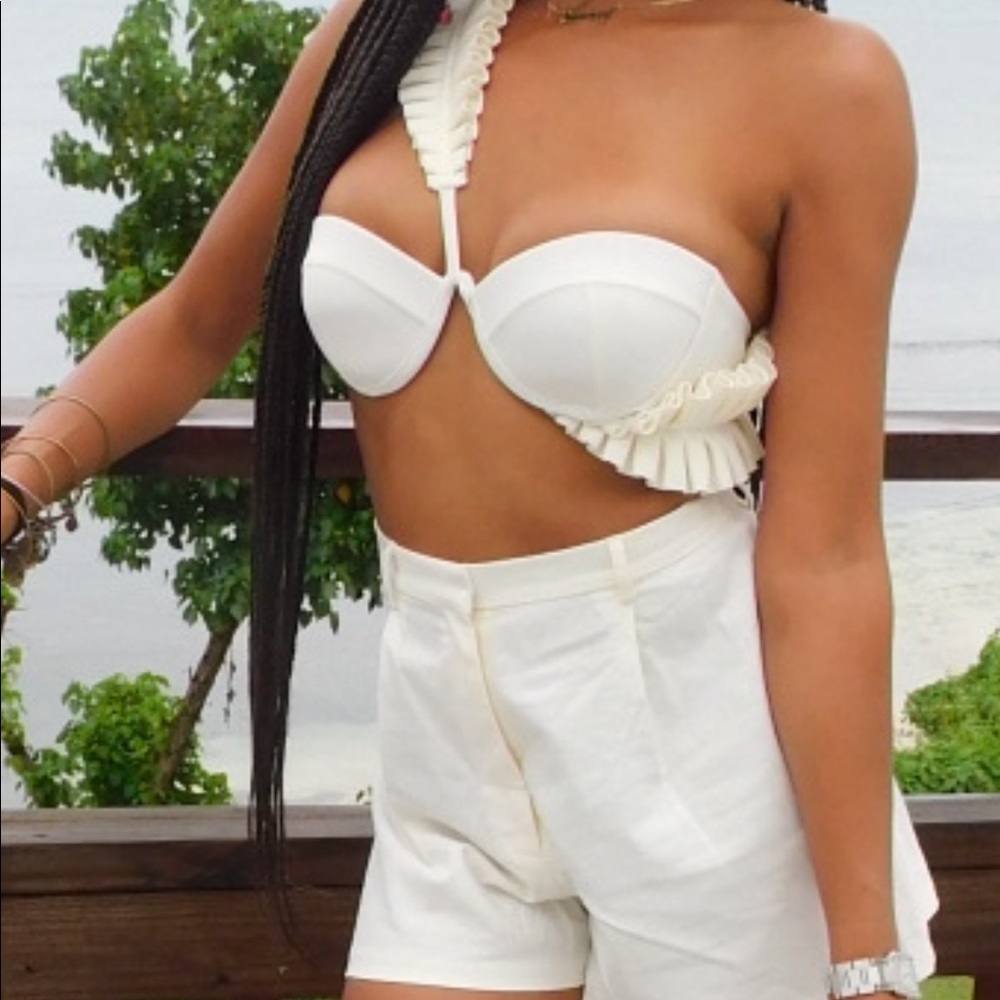 Cream colored stylish swimsuit. Top worn 1x, bottoms never worn!!! - Picture 3 of 3
